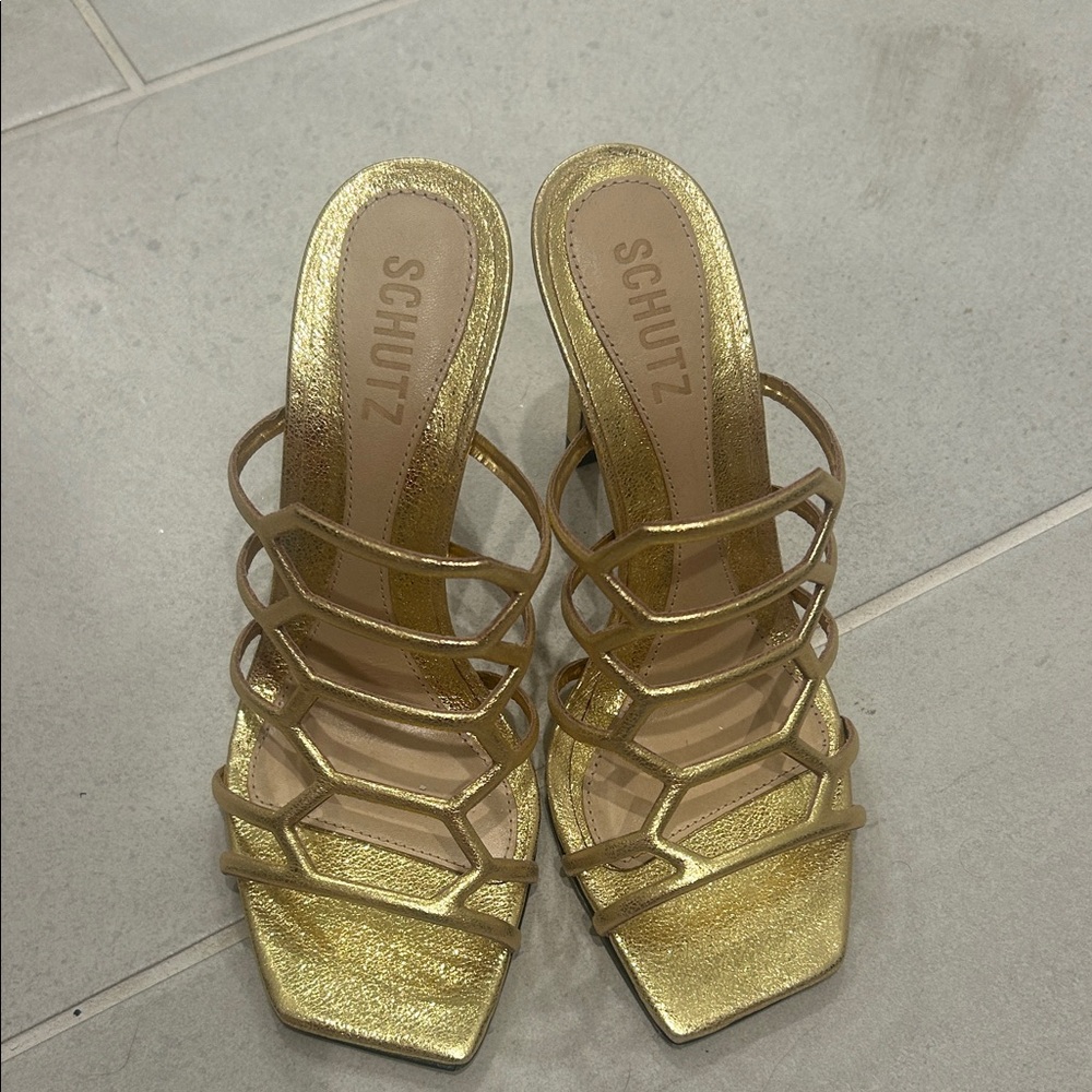 SCHUTZ Metallic Gold Strappy Heels Never Worn